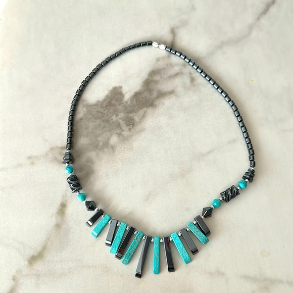 Necklace in teal and gray - Picture 1 of 3